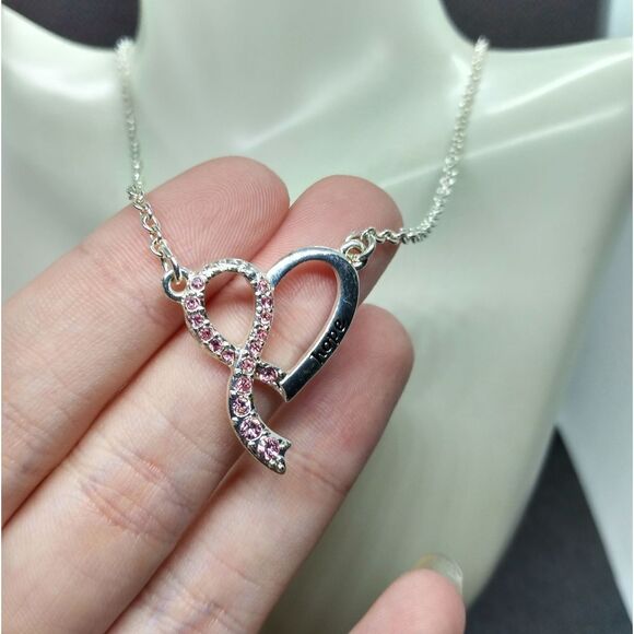 Hope pink crystal silver heart necklace - Picture 4 of 4